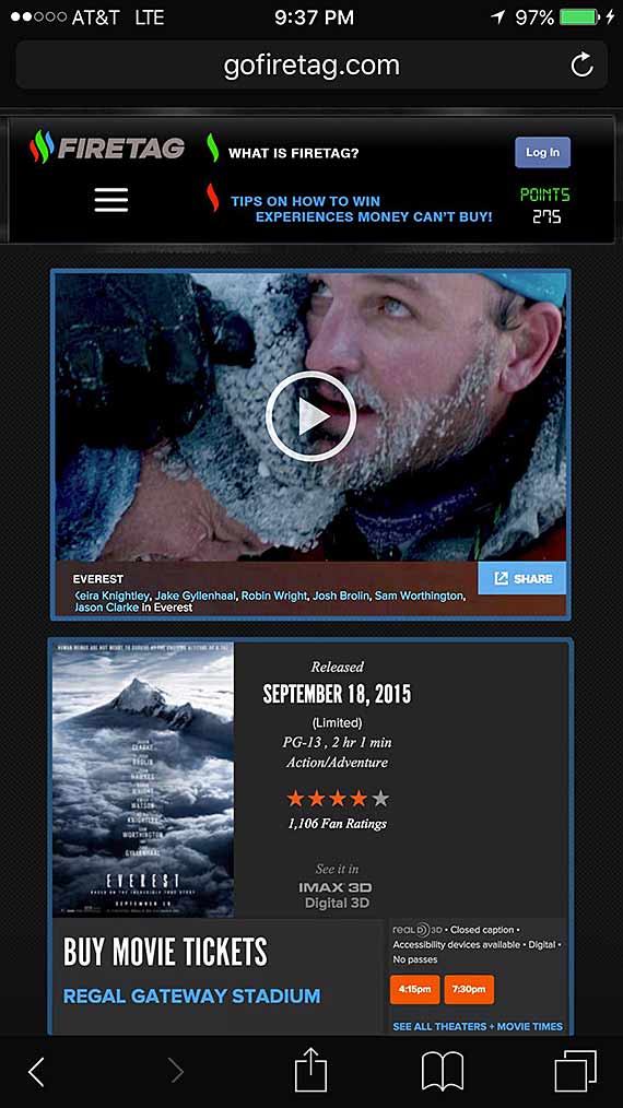 Firetag buy movie ticket and watch trailer page