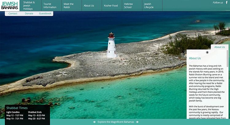 Chabad Bahamas main page with about us visible